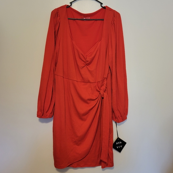 🎯nwt ava & viv red faux wrap dress - Picture 3 of 9